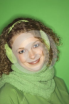 Young Caucasian woman wearing winter clothing.