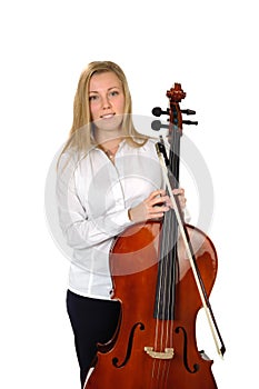 Young cellist standing