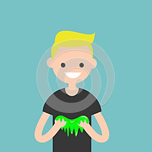 Young character playing with a slime / flat