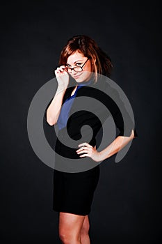 Young charming girl in black bouse