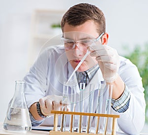 Young chemist student experimenting in lab
