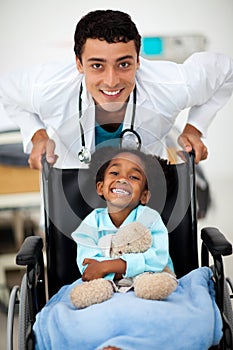 Young child being cared for by a doctor