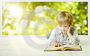 Young Child Boy Reading Book, Small Children Early Development