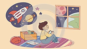 Young child dreams of space exploration and distant planets. vector design Generative AI