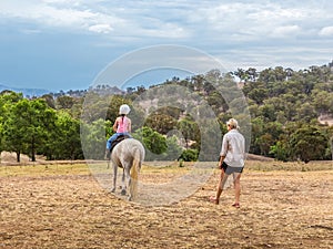 Young child learning to ride in the Upper Hunter Valley, NSW, Australia