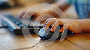 Young Child Learning to Use Computer - Hands on Mouse and Keyboard