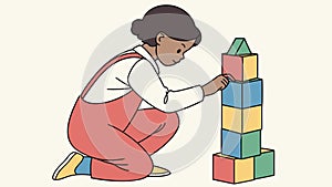 Young Child Stacking Blocks, Learning and Development, vector design Generative AI