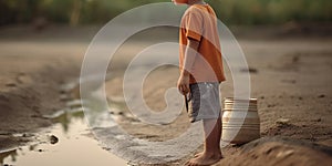 Young child view lack and Water Crisis. Generative AI