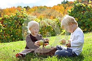 Young Children Playing Outside at Apple Orchard