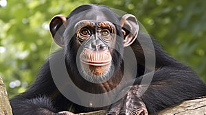 Young Chimpanzee, Simia troglodytes, 5 years old, sitting in front of white background generative ai
