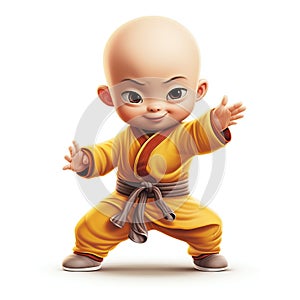 Young Chinese Baby Practicing Kung Fu in Kimono. Generative ai