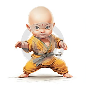 Young Chinese Baby Practicing Kung Fu in Kimono. Generative ai