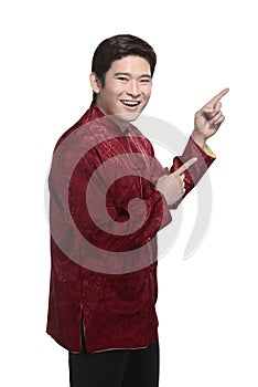 Young chinese man in cheongsam suit