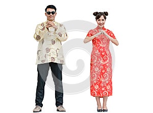 Young chinese new year couple. isolated background with clipping