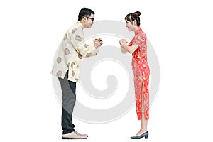 Young chinese new year couple. isolated background with clipping