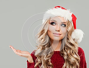 Young Christmas Woman with Empty Copy space