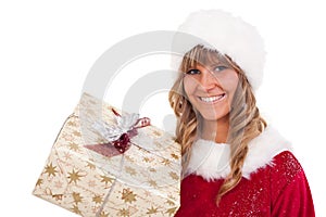 Young Christmas Woman with a present