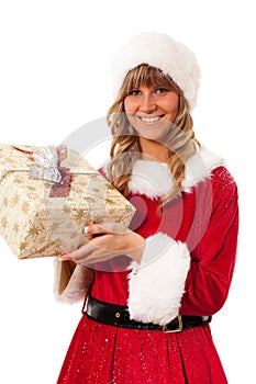 Young Christmas Woman with a present