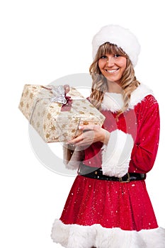 Young Christmas Woman with a present