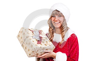 Young Christmas Woman with a present