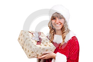 Young Christmas Woman with a present