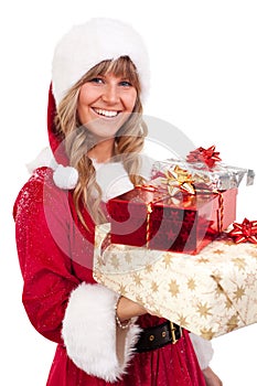 Young Christmas Woman with some present