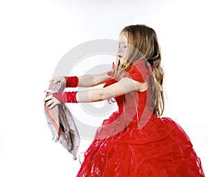 Young cinderella dressed in red with dirty cloth