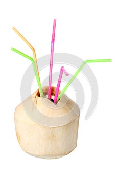 Young Coconut with Straws