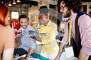 Young colleagues collaborating on a project together