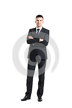 Young and confident business man isolated on white
