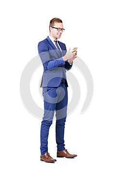 Young and confident business man isolated on white