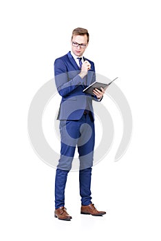 Young and confident business man isolated on white
