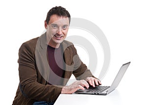 Young confident business man with laptop