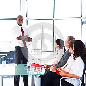 Young confident businessman giving a presentation