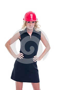 Young construction manager woman posing isolated