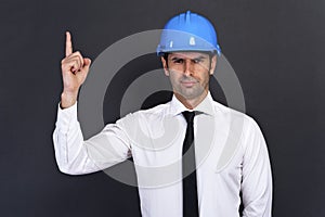 Young construction worker in hard hat