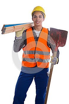 Young construction worker job isolated