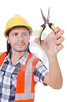 Young construction worker with nippers isolated on