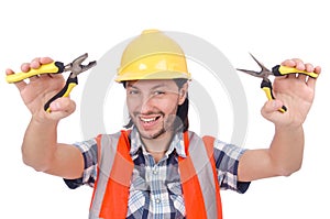 Young construction worker with nippers isolated on