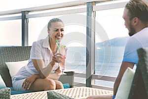 Young copule chatting in restaurant