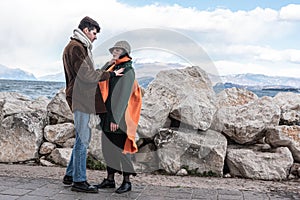 Young couple exchanging or expressing different or opposing views