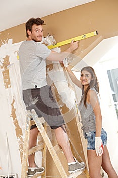 Young couple building new home