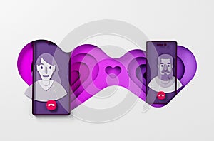 Young couple calling each other. Long distance relationship. 3d-illustration