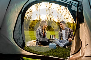 Young couple camping