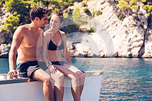 Young Couple On Catamaran