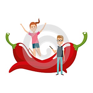 young couple with chilli pepper