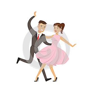 Young couple dancing boogie woogie dance colorful character vector Illustration photo