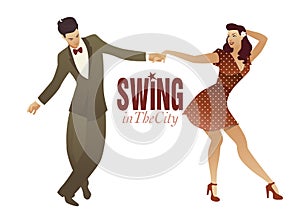 Young couple dancing swing, lindy hop or rock and roll photo