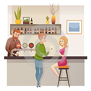 Young Couple Date in Restaurant Bar or Pub Vector