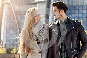 Young couple dating in the city.